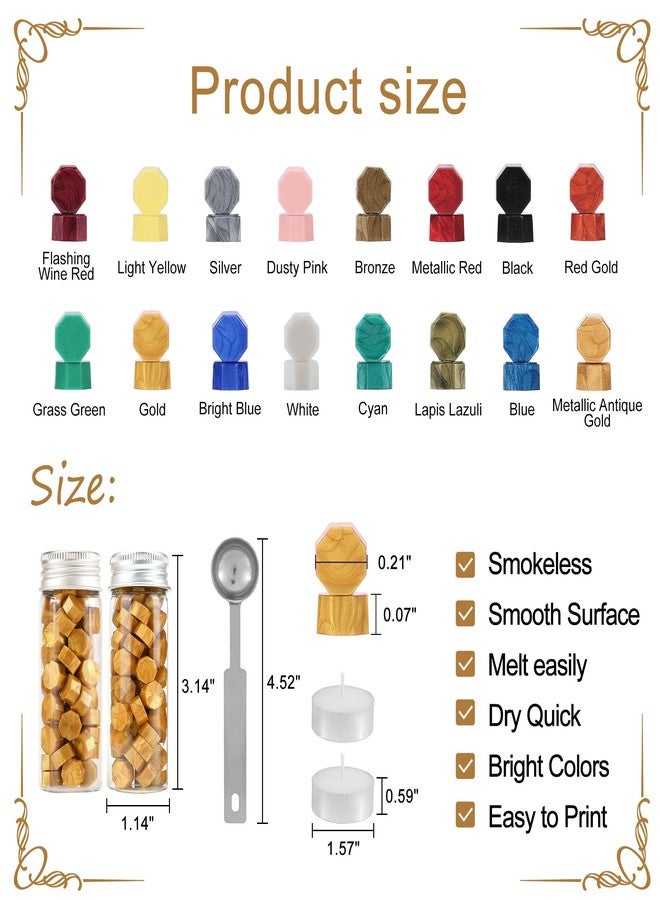 Yoption Gold Wax Seal Beads, Yoption 150 Pieces Octagon Sealing Wax Sticks Beads with Candle Melting Spoon for Wax Seal Stamp (Gold) - Image 2